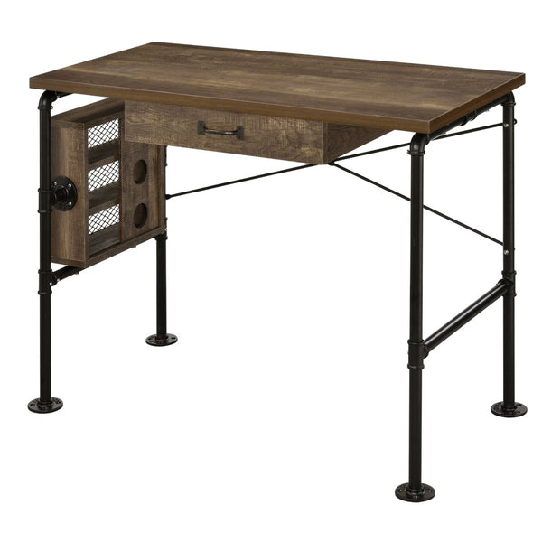 English Elm Weathered Oak And Black Writing Desk - Charming Home Office Furniture With Ample Storage Space B062P184540-GIGA