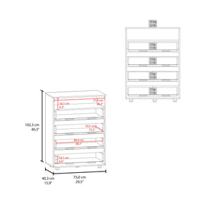 English Elm Stained Walnut Two-Tone 4-Drawer Dresser with Open Shelf — Matte Grey Accent, Modern Storage Appeal B062P357523