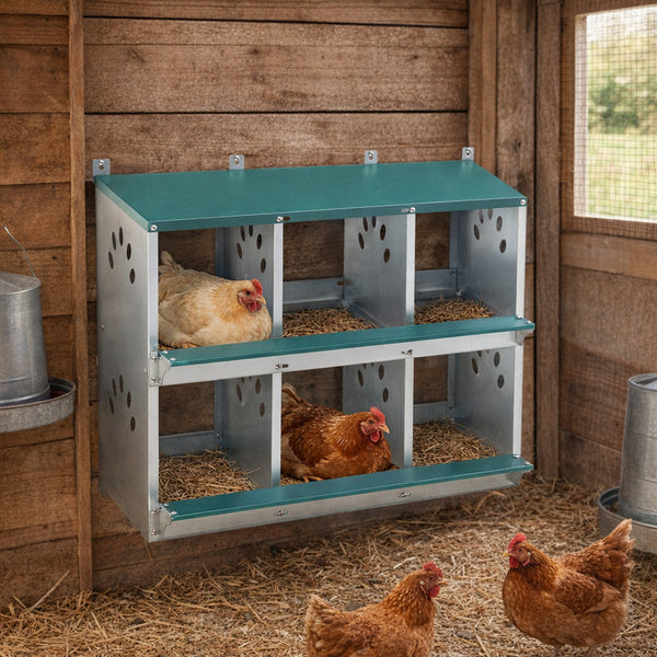 English Elm Chicken Nesting Box 6 Compartment Galvanized Steel Wall Mount Coop Egg Collector W1422P246452