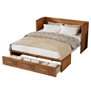 English Elm Queen Murphy Cabinet Bed Pine Wood Geometric Panels Usb Charging Guest Room Storage W504S00303