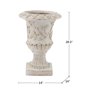 English Elm 14x14x20.3" Classical Magnesium Urn Planter Ornate Carved Relief Antique White Finish W2078P494882