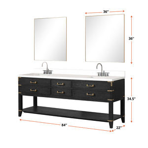 English Elm Black Oak Double Bath Vanity With White Quartz Top, Chrome Faucet, & Two 36" Mirrors For Luxury Spaces B2731S02206