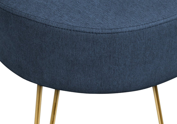 English Elm Ottoman, 14" Round Blue Plush Pouf with Gold Hairpin Legs — Versatile Footrest, Seat & Accent Piece B2710P220008