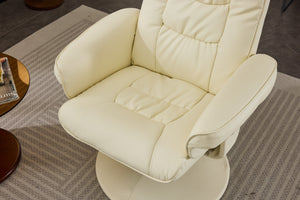 English Elm 015-Recliner Ergonomic Swivel Massage Chair with Ottoman, Heated 5-Point Vibration, 140° PU Recliner Beige W2636P262437