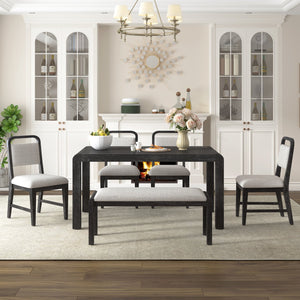 English Elm Trexm Rustic Oak Extendable Dining Set with Upholstered Chairs Bench Seats 6 Espresso ST000154AAP
