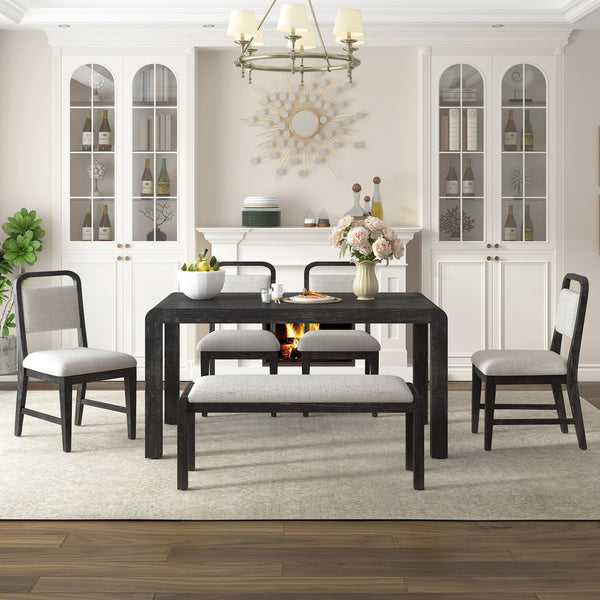English Elm Trexm Rustic Oak Extendable Dining Set with Upholstered Chairs Bench Seats 6 Espresso ST000154AAP