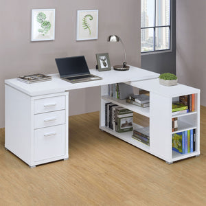 English Elm Tona Coastal L-Shape 3-Drawer Computer Desk with 5 Shelves, Weathered White Driftwood Finish B062P333443