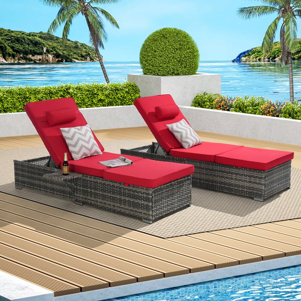 English Elm Outdoor Chaise Lounge Set Of 2 - Adjustable Rattan Recliners With Cushions For Poolside Relaxation W874P266309