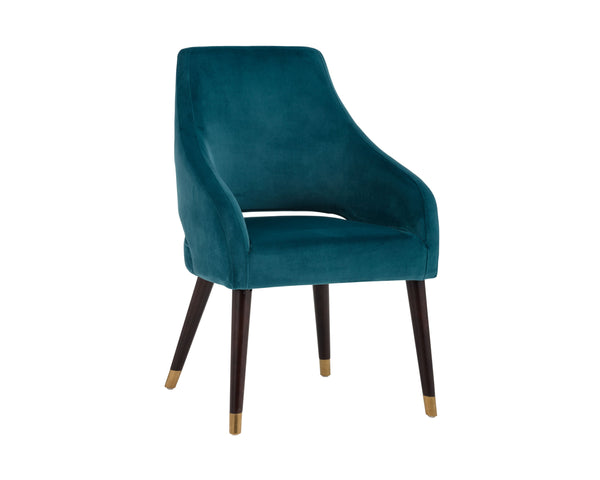Sunpan Adelaide Dining Armchair - Modern Comfort with Elegant Sloping Arms and Antique Brass Accents Timeless Teal