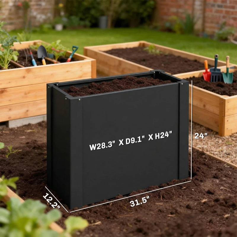 English Elm Balcony Raised Garden Planter Galvanized Steel Elevated Herb Bed for Patio Outdoor Use Black T3971P481342