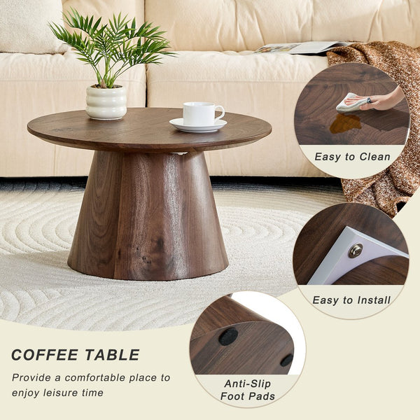 English Elm Grey Wood Grain Round Coffee Table Low Profile Mdf Living Room Accent Piece W2920P404127