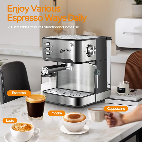 English Elm 20 Bar Stainless Steel Espresso Machine with Steam Wand for Home Barista Brewing W1002P292437