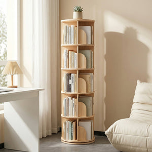 English Elm 3 Tier Spinning Round Bookcase Natural Wood Floor Shelf for Bedroom or Study W2989P460331
