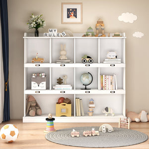English Elm 10-shelf Bookcase with Cubby Storage and Label Holders, Melamine-Finish Wood Organizer for Home and Office White W33165697