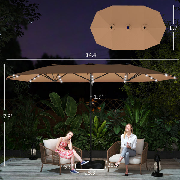 English Elm Double-sided Patio Umbrella with 36 Solar Led Lights Steel Frame Vented Canopy T3971P426126