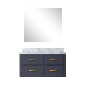 English Elm Blue Single Bath Vanity with Carrara Marble Top, Soft-Close Drawers & 34" Frameless Mirror, 36" B2731S01434