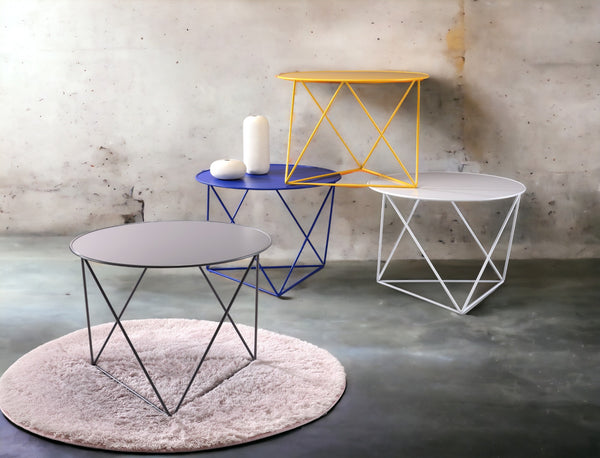 English Elm Epidia Lightweight White Metal Accent Table with Round Top & Triangle Legs – Modern Display Utility B2726P243242