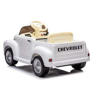 English Elm 12v Chevrolet 3100 Licensed Vintage Pickup Ride on Truck with Led Lights and Parent Remote White W1578P214179