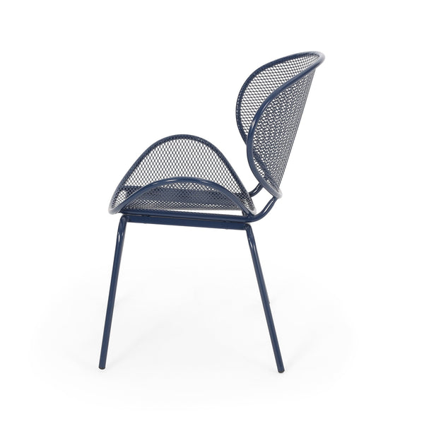 English Elm Christopher Knight Home® - ELBA Modern Mesh Shell Chat Set with Powder-Coated Iron Frame, Retro Minimal Outdoor Seating Navy Blue N775P250740N