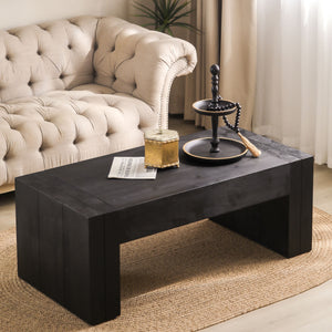 English Elm Modern Black Coffee Table - 49In Rectangular Design For Chic Living Room, Farmhouse & Contemporary Style W2729P199003