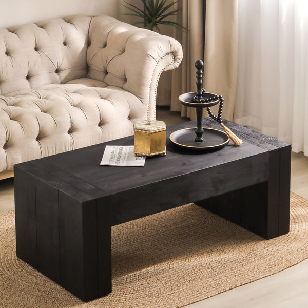 English Elm Modern Black Coffee Table - 49In Rectangular Design For Chic Living Room, Farmhouse & Contemporary Style W2729P199003