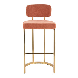 English Elm Fixed-height Barstools Powder Coated Steel Frame Brown Upholstered Seat Set of Two Gold,Salmon B202P471219
