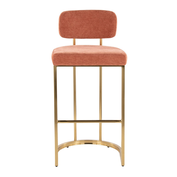 English Elm Fixed-height Barstools Powder Coated Steel Frame Brown Upholstered Seat Set of Two Gold,Salmon B202P471219