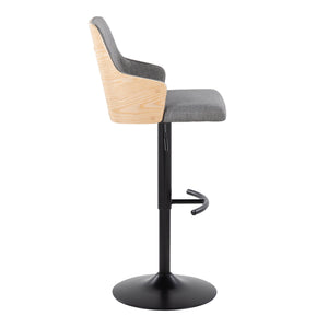 English Elm Contemporary Swivel Adjustable Barstool Set of 2 Slatted Wood Back Upholstered Seat Grey B202S01005