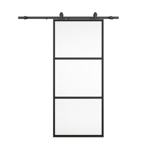 English Elm 30 in Matte Black Steel Sliding Barn Door Frosted Glass Privacy Panel with Hardware B2763P483194