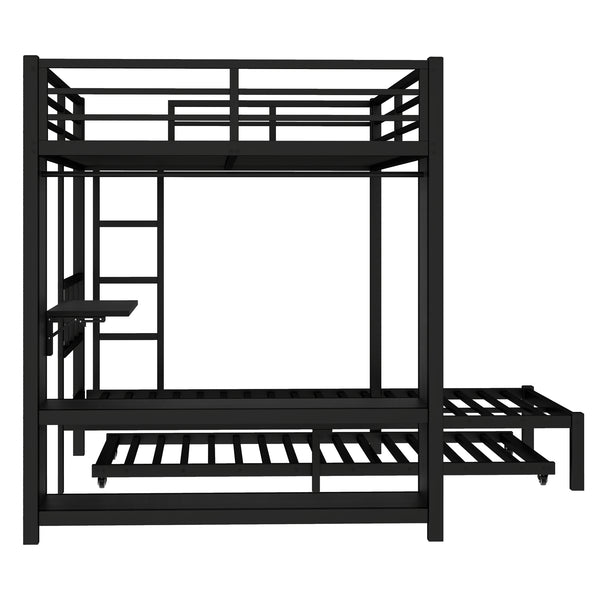 English Elm Full Over Twin Bunk Bed With Integrated Wardrobe, Trundle, Foldable Desk & Noise-Reduced Design In Black W1580S00136