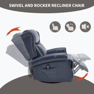 English Elm Heat Massage Rocker Swivel Recliner in Genuine Leather with Lumbar Relief for Living Room W3224S00012