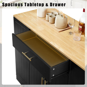 English Elm 53 Kitchen Island 53.2" x 20.9" Black & Oak Breakfast Bar with Trash Can Storage, Drawer, Shelves W1820S00008