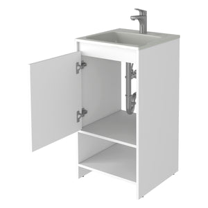 English Elm Chariot Free Standing Vanity Cabinet with Open Shelf and Cabinet Storage, 17.7" W x 33.5" H, Modern Design White 22 L x 22 W x 6 H B128S00070