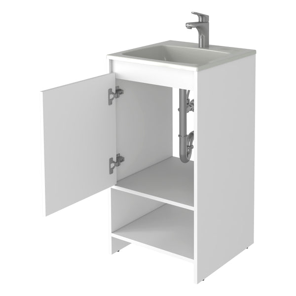 English Elm Chariot Free Standing Vanity Cabinet with Open Shelf and Cabinet Storage, 17.7" W x 33.5" H, Modern Design White 22 L x 22 W x 6 H B128S00070