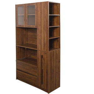 English Elm 70.87"h Tall Storage Cabinet Glass Panel Doors Asymmetric Drawers Modern Hallway Organizer W331S00213
