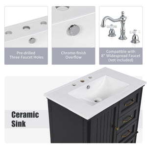 English Elm Christopher Knight Home® - 30" Bathroom Vanity with Ceramic Sink, Acacia & MDF Cabinet, Soft-Close Door & Drawers Black N759P346895B