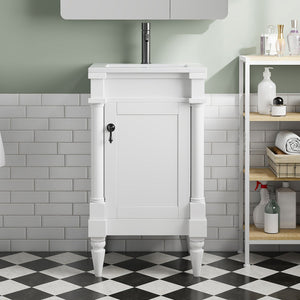 English Elm 18-Inch Modern Bathroom Vanity with Sink Compact Retro Design Durable MDF & Solid Wood Legs Storage-Friendly White N710P257401K