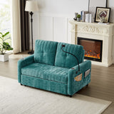 English Elm 53.9" Modern Loveseat Pull-Out Sofa Bed With Adjustable Backrest, Two Cup Holders , A Phone Holder, Three Charging Ports and Side Storage Pockets For Living Room, Teal