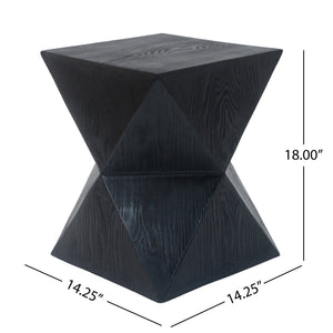 English Elm 14.25" Concrete Hourglass Outdoor Side Table Matte Black Hand Painted Patio Accent N767P192080B