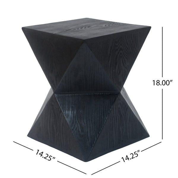 English Elm 14.25" Concrete Hourglass Outdoor Side Table Matte Black Hand Painted Patio Accent N767P192080B