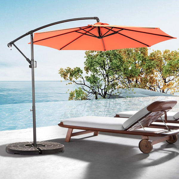 English Elm Best 10ft Offset Hanging Market Patio Umbrella with Crank Tilt, 8 Steel Ribs, Extra-Large Shade for Backyard Poolside Orange W640P234538