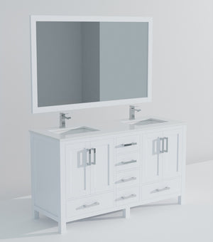 English Elm White Double Bath Vanity Set With 60" Quartz Top, Chrome Faucets, Storage, And 58" Framed Mirror B2731S00991-GIGA