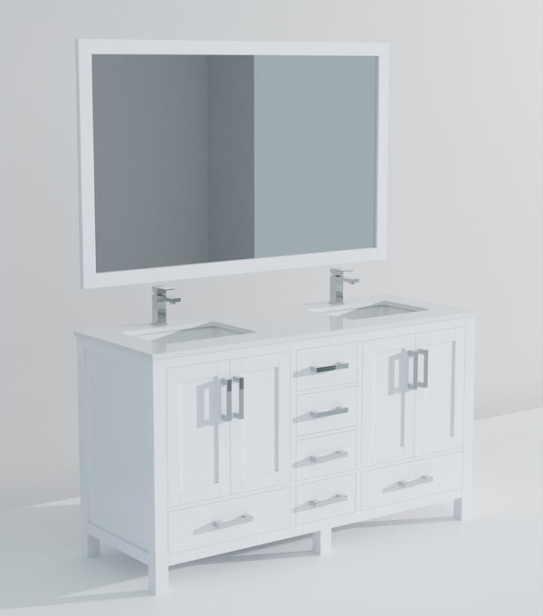 English Elm White Double Bath Vanity Set With 60" Quartz Top, Chrome Faucets, Storage, And 58" Framed Mirror B2731S00991-GIGA