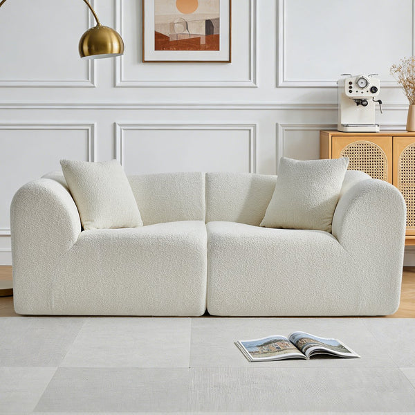 English Elm Modern Velvet Two Seat Loveseat with Pillows Compact Upholstered Sofa for Apartment Beige W1765P349639