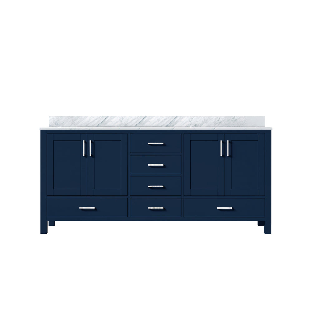 English Elm Navy Double Bath Vanity 72" x 22" with Carrara Marble Top, Solid Wood, Soft-Close Drawers, Storage B2731P258925