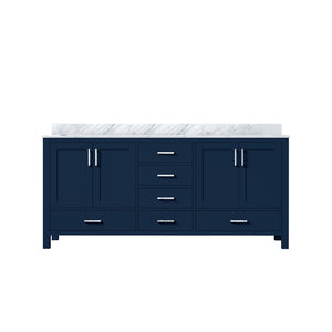 English Elm Navy Double Bath Vanity 72" x 22" with Carrara Marble Top, Solid Wood, Soft-Close Drawers, Storage B2731P258925