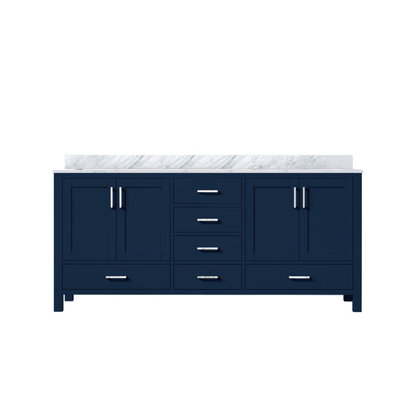 English Elm Navy Double Bath Vanity 72" x 22" with Carrara Marble Top, Solid Wood, Soft-Close Drawers, Storage B2731P258925