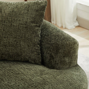 English Elm Curved Chenille Loveseat with Memory Foam Seating and Three Pillows for Compact Spaces Olive Green W2915P324471