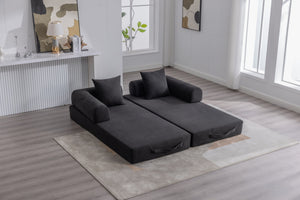 English Elm UNITED modular foldable sofa with metal frame, corduroy upholstery, side pocket & quick assembly convenience Black W1568P374081