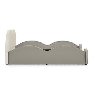 English Elm Twin Cloud Shaped Toddler Bed Upholstered Pu Leather with Guardrails and Storage Pocket Beige W1413S00186